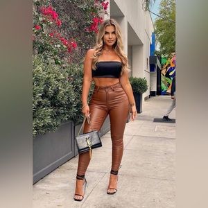 NWT- Fashion Nova Double Dare Faux
Leather Pants Color: Camel